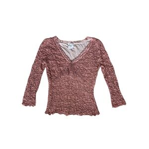 DB Sport Women's Dusty Rose Lace V-Neck Blouse w/Bead Detail-Lined-Size Small